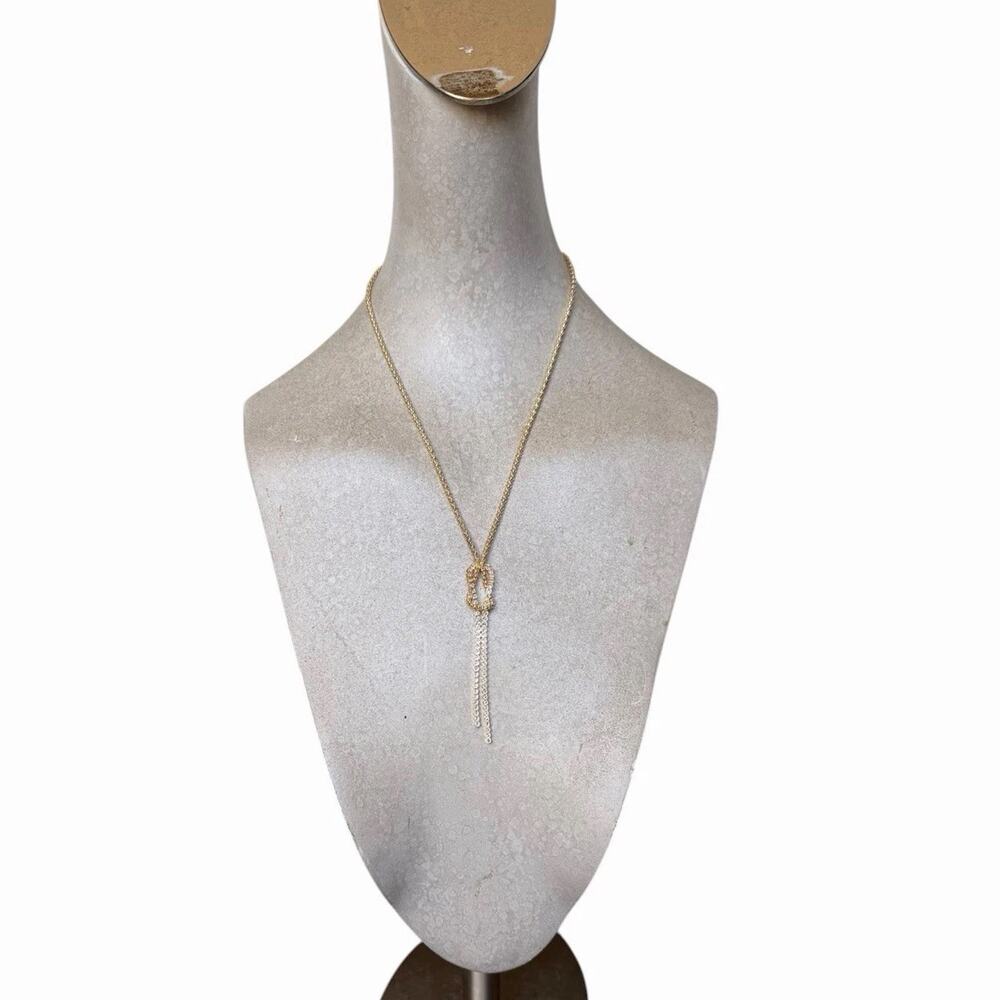 Diamonique Italia Gold Tone Pavé Knot Tassel Popcorn Chain Necklace NIB